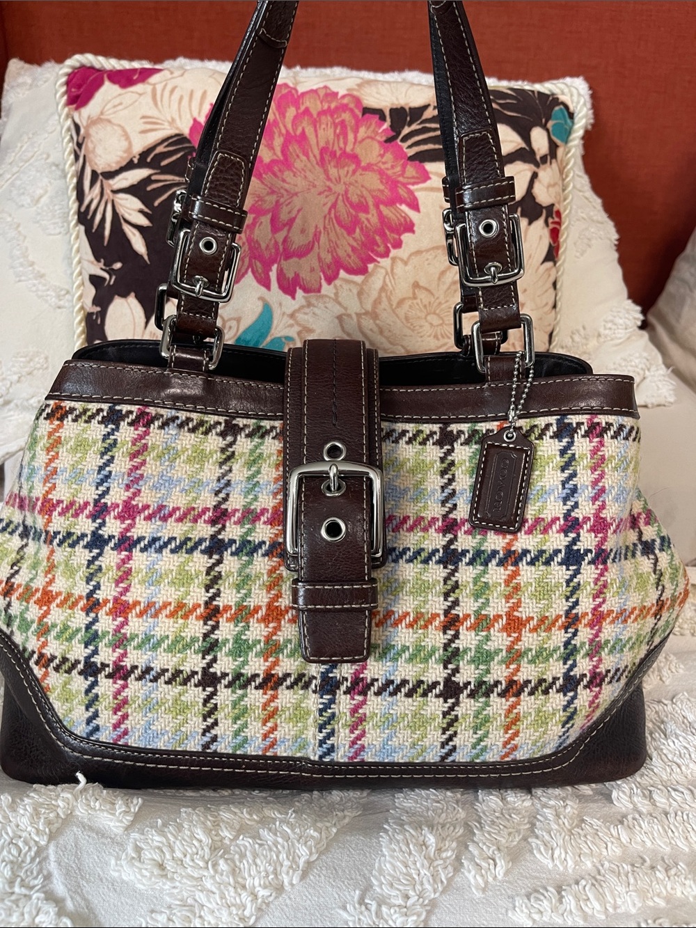 Vintage Y2K Coach Wool Hampton Tattersall Houndstooth